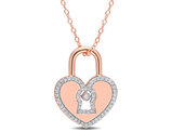 1/5 Carat (ctw) Diamond Heart Lock Pendant Necklace in Pink Plated Sterling Silver with Chain